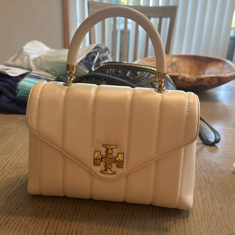 Tory Burch Kira Small Top Handle Quilt Leather Satchel Bag $648 Brie